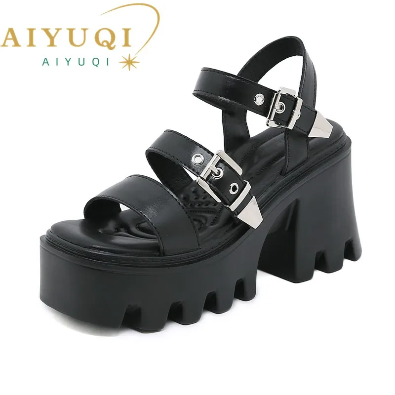 

AIYUQI Women Sandal Platform 2023 Summer New High-heel Sandals Women Roman Belt Buckle Fashion Women Sandals