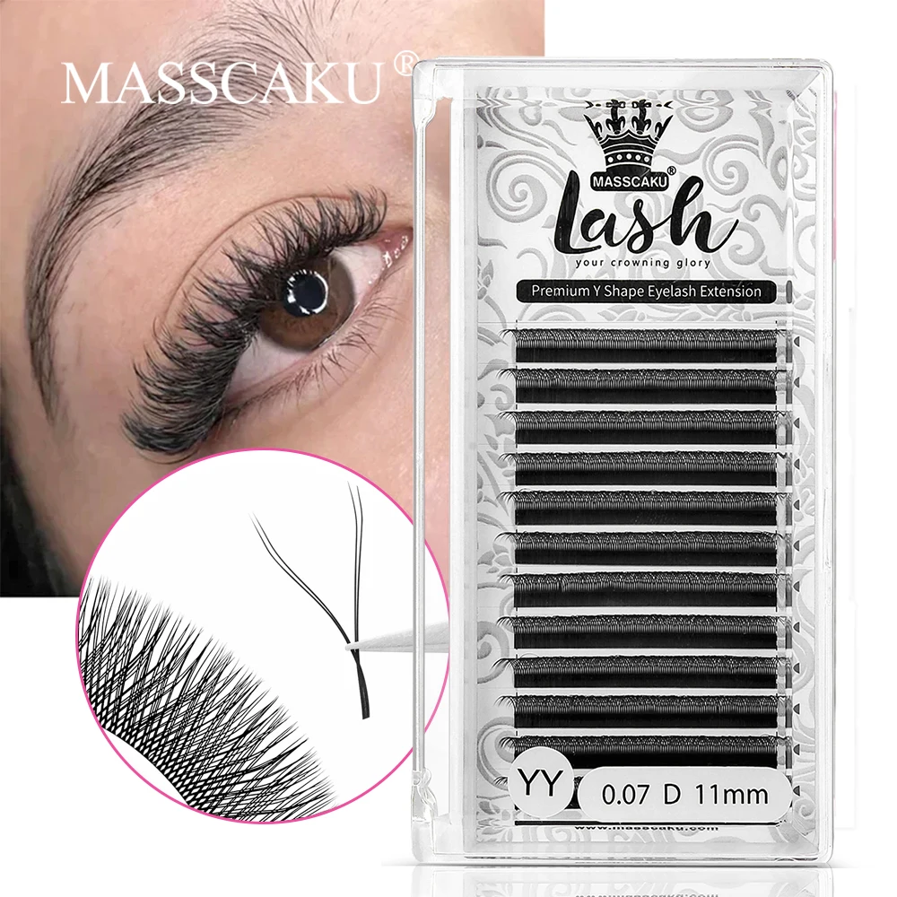 

MASSCAKU YY Shape Soft Invividual Eyelashes Extension Double Tips C/D Curl High Quality Hand Woven Faux Mink Cilios YY Wholesale