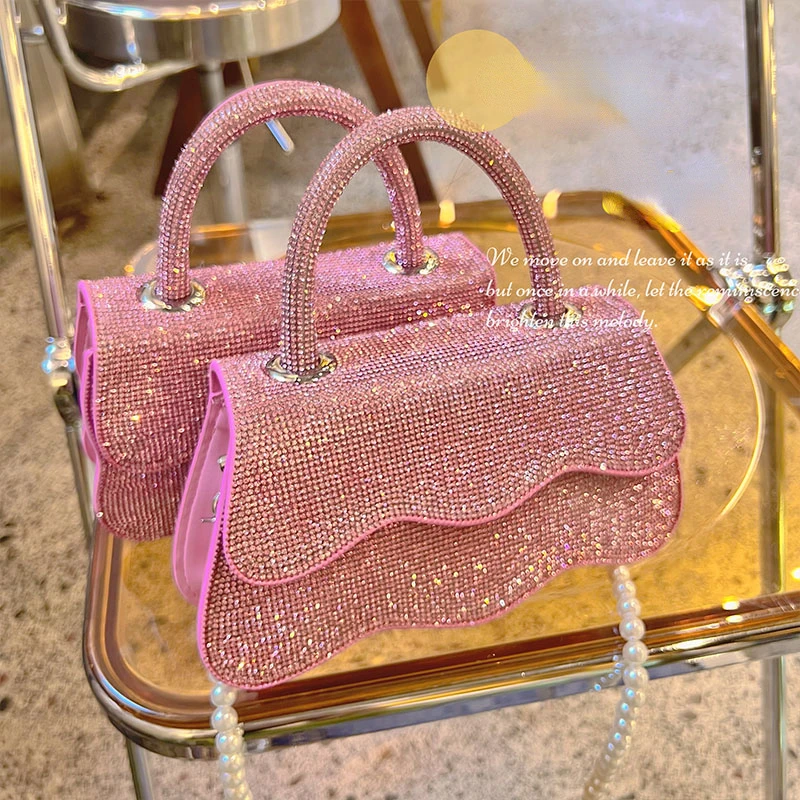 

Shiny Rhinestones Evening Clutch Purses Women Trending 2022 New Elegant Fold Handle Luxury Crystal Wedding Handbags High Quality