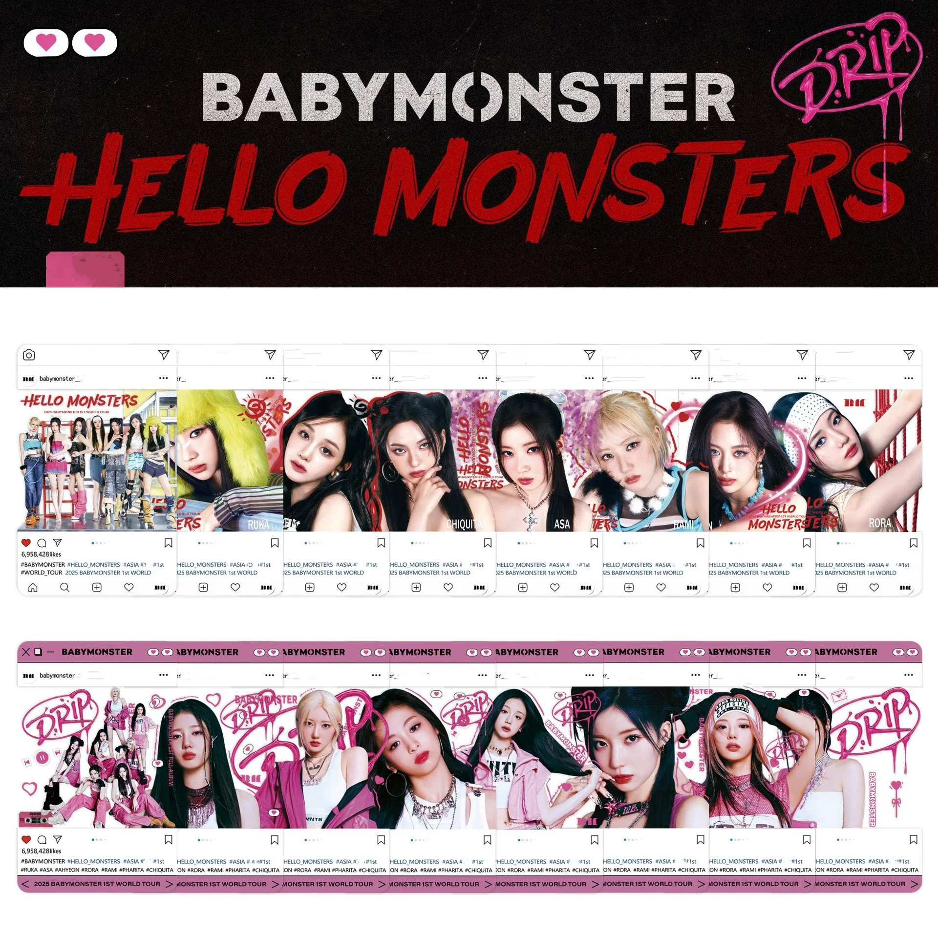 8 шт./компл. Kpop BABYMONSTER HELLO MONSTERS альбом ПВХ фотокарточки Ahyeon Chiquita Asa прозрачные