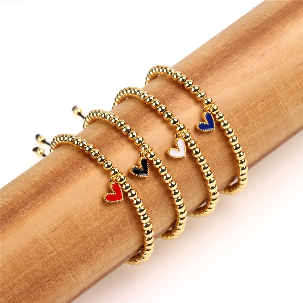 

New Women's Bracelet Designer Chrams Jewelry Fashion Drip Oil Enamel Love Handmade 4MM Copper Bead Bracelet Adjustable