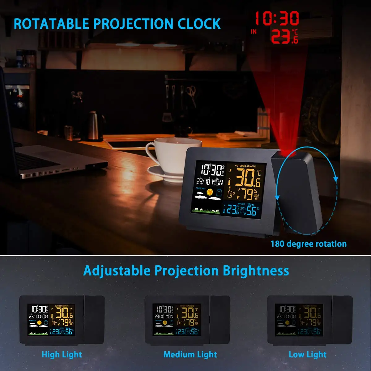 Alarm Clock Digital Projection with Weather Stations Wireless Thermometer Hygrometer Forecast Station Dual Clocks | Дом и сад