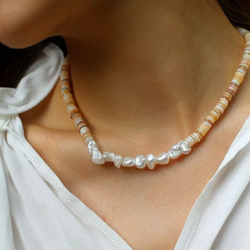 

Timeless Wonder Natural Shell Baroque Pearl Chains Choker Necklace for Women Designer Jewelry Goth Kpop Statement Boho Rare 4521