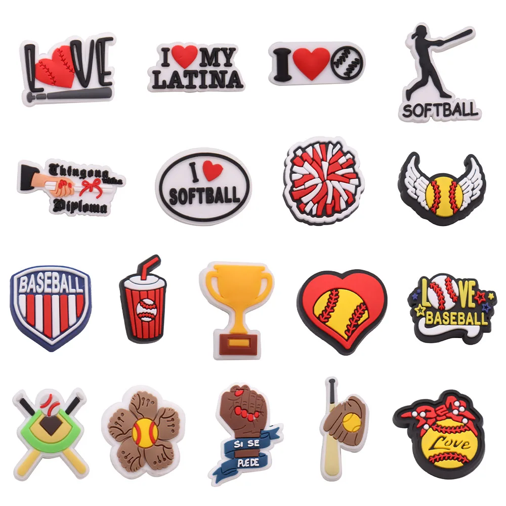 

50Pcs Sports Softball Baseball PVC Slippers Shoe Charm Decoration Buckle Clog DIY Croc Charms Jibz Kids X-Mas Party Gift