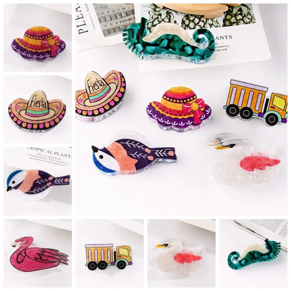 Акриловая заколка для волос в виде животных милая соломенная шляпа с захватом