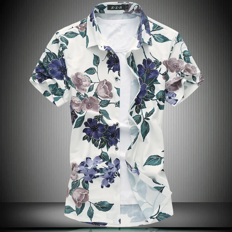 European and American men's wear summer 2022 new Short sleeve lapel single breasted floral print Fashion shirt