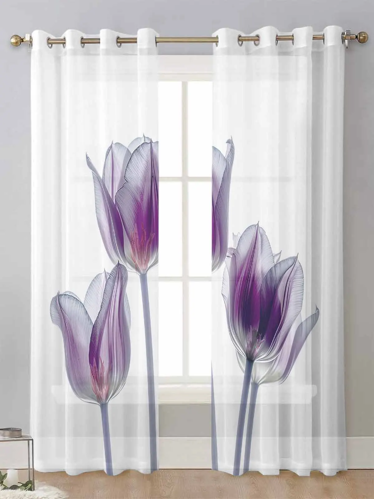 

Flower Tulip Purple Abstract Sheer Curtains For Living Room Window Transparent Voile Tulle Curtain Cortinas Drapes Home Decor