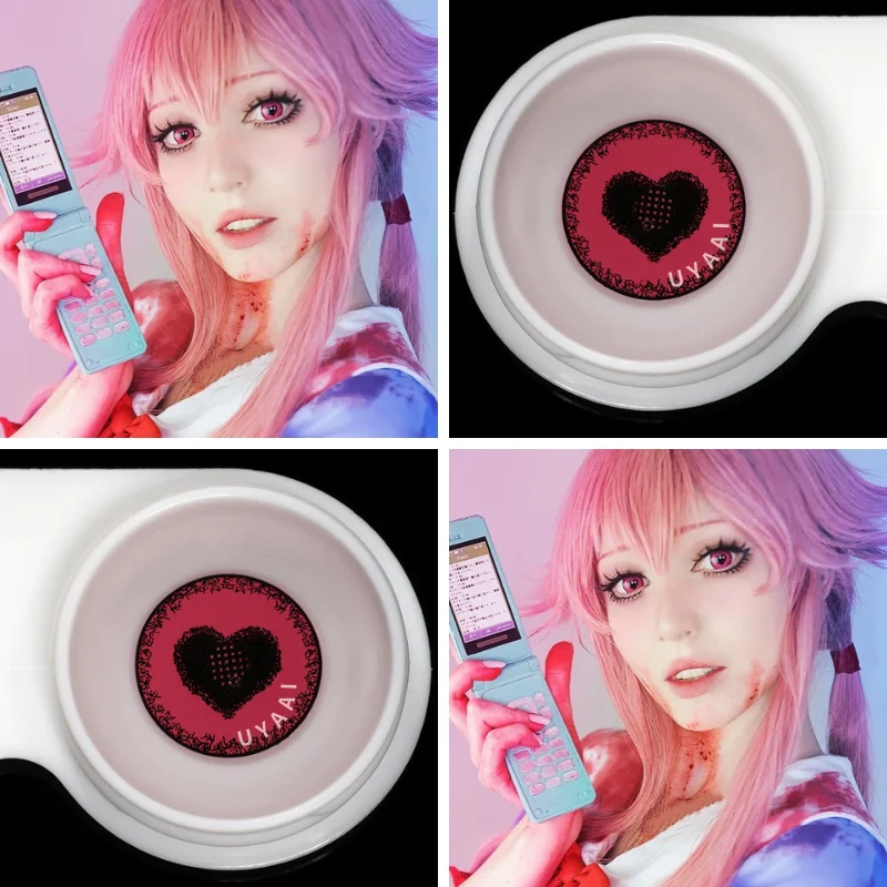 UYAAI Contact Lens Pink Heart Contact Lenses 14.5mm Purple Circle Lenses Big Eyes Halloween Anime Pupils for Cosplay