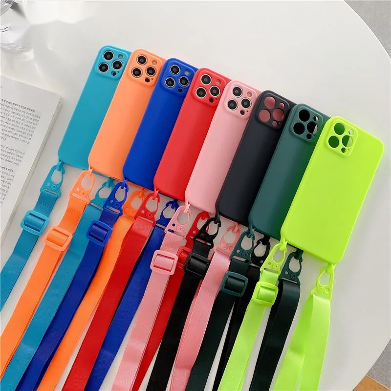 

Liquid silicone Crossbody Necklace Lanyard Cord Strap Phone Case For iPhone 12 11 Pro Max 13 Pro XS XR X 8 7 Plus SE Soft Cover