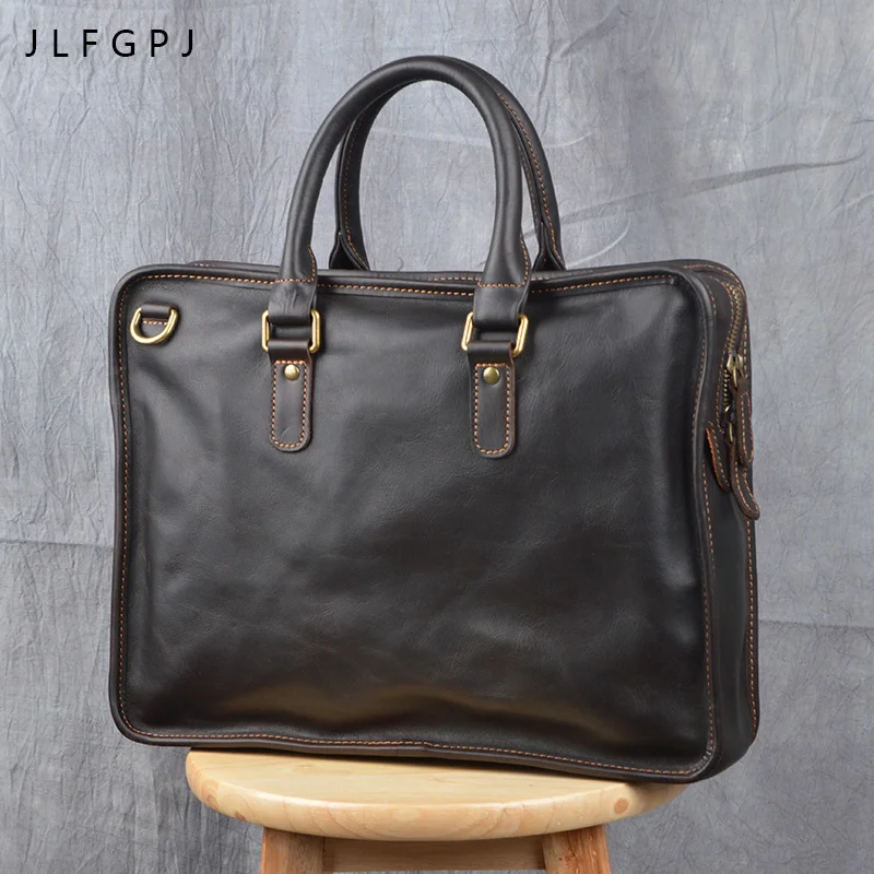 

New Vintage Geuine Leather Horizontal Handbag Men's First Layer Cowhide Large Capacity Business Fashion Cross Body Briefcase