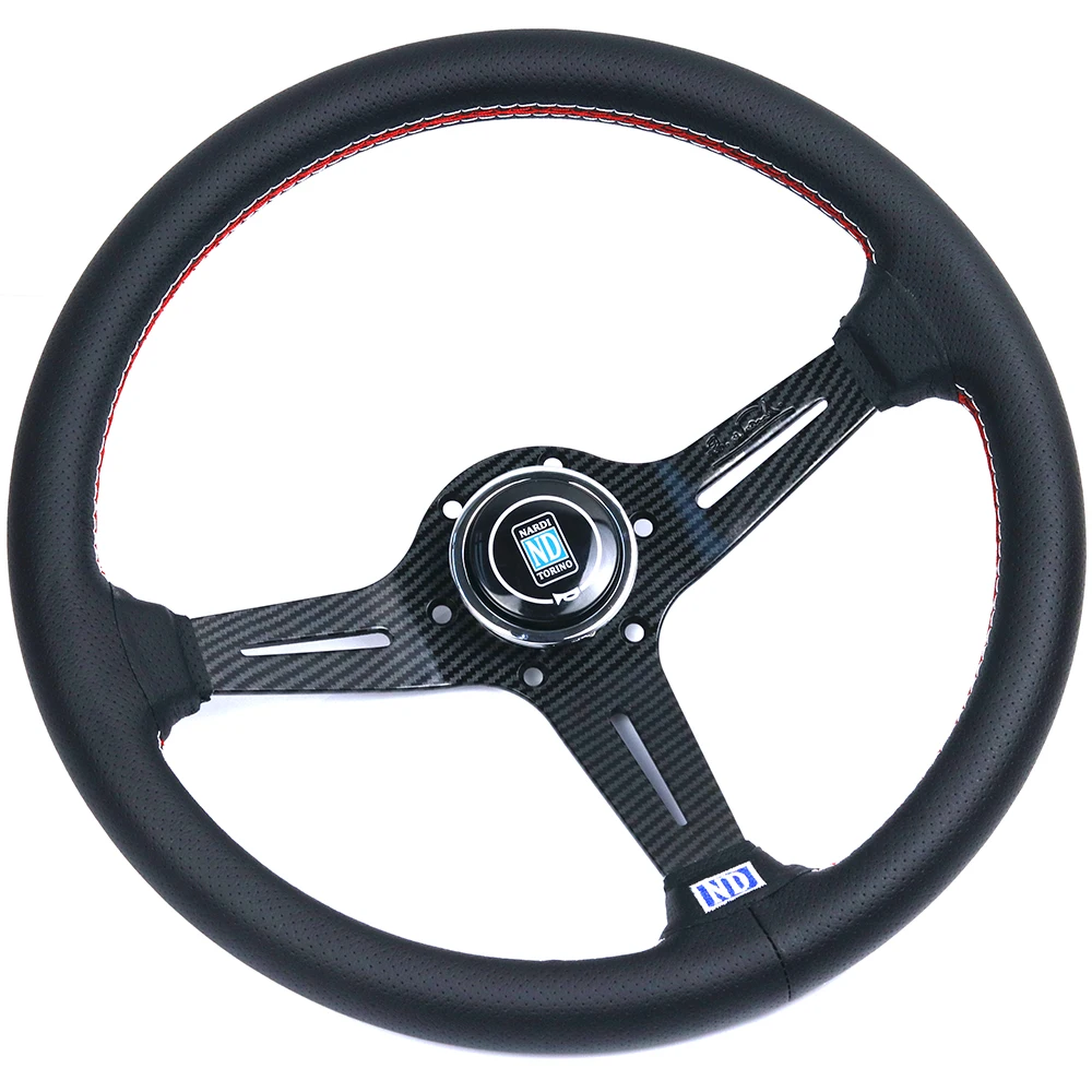 

new Carbon Fiber Look Aluminum ND 14inch Leather Steering Wheel Drift Sport Steering Wheels