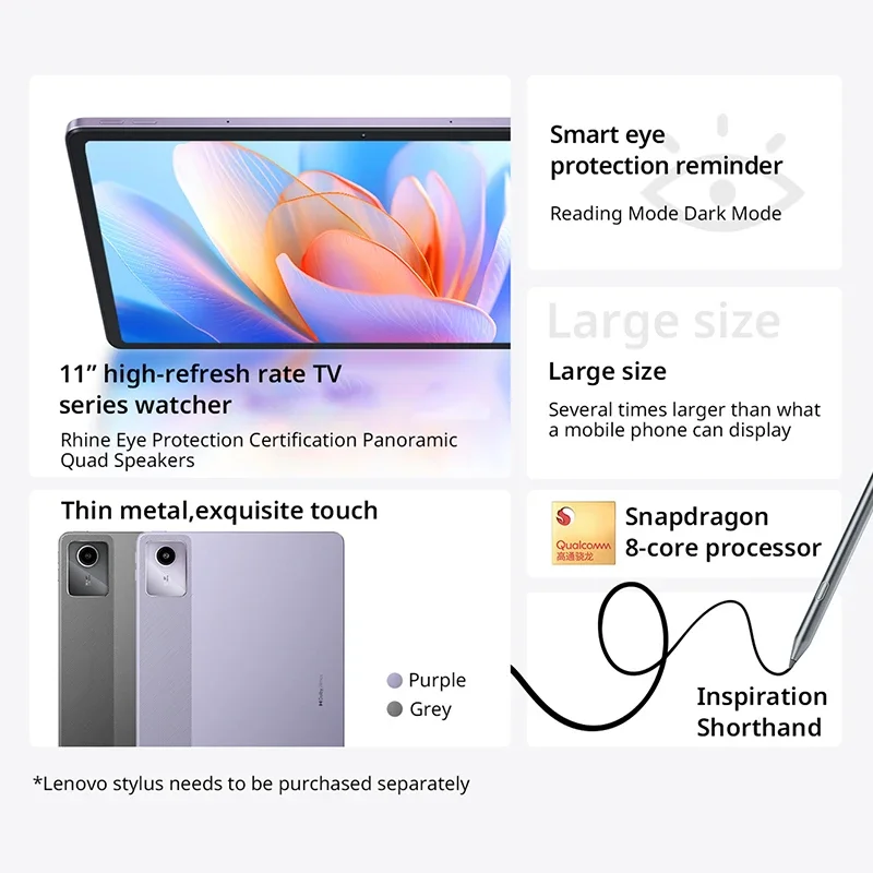 Глобальная прошивка Lenovo Xiaoxin Pad 2024 Планшет 6 ГБ 8 128 256 11 "Дисплей Qualcomm Snapdragon 685 WIFI