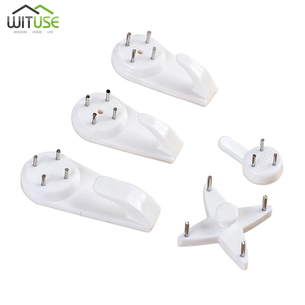 

20pcs/lot Plastic Invisible Wall Mount Picture photo clock frame hook hanger seamless needle nail home decor White Frame Hanger