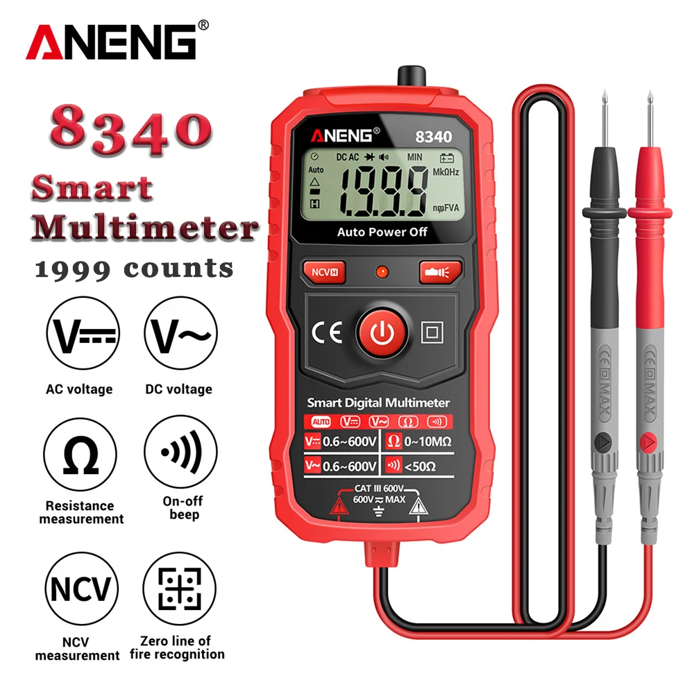 Aneng 8340 Multímetro Digital Voltímetro Ohm Medidor 1999 Contagens ac dc Tensão Resistência Ncv Tester para Casa Reparação de Circuito Multímetros