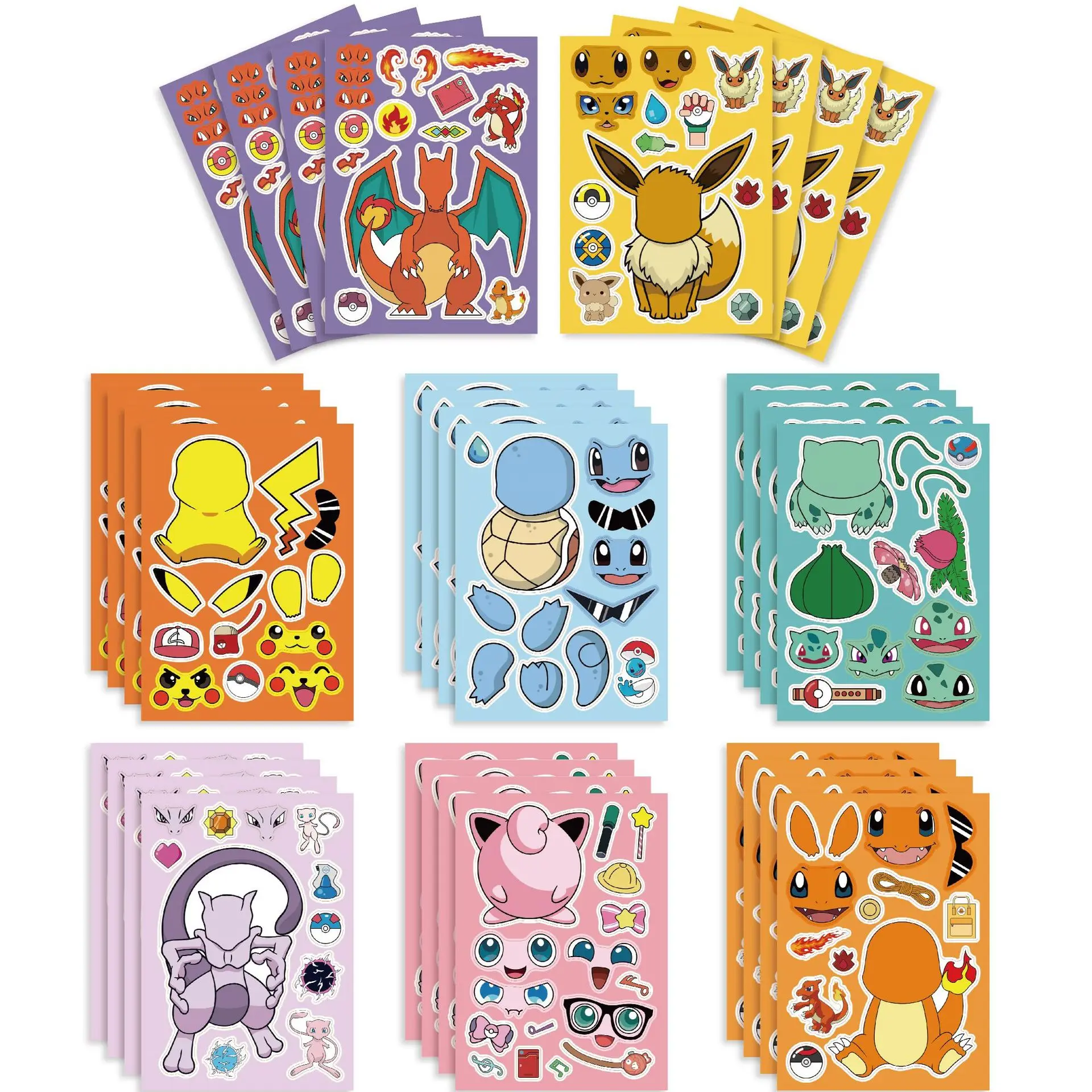 

8 Sheets/set of Pokemon Pikachu Children's Anime Face Changing Stickers Parent-child Interactive Puzzle Ledger DIY Stickers Toys