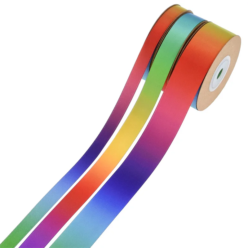 

10 yards one roll gradient colorful rainbow ribbon DIY handcraft baking packaging polyester tape double-sided printing ribbon