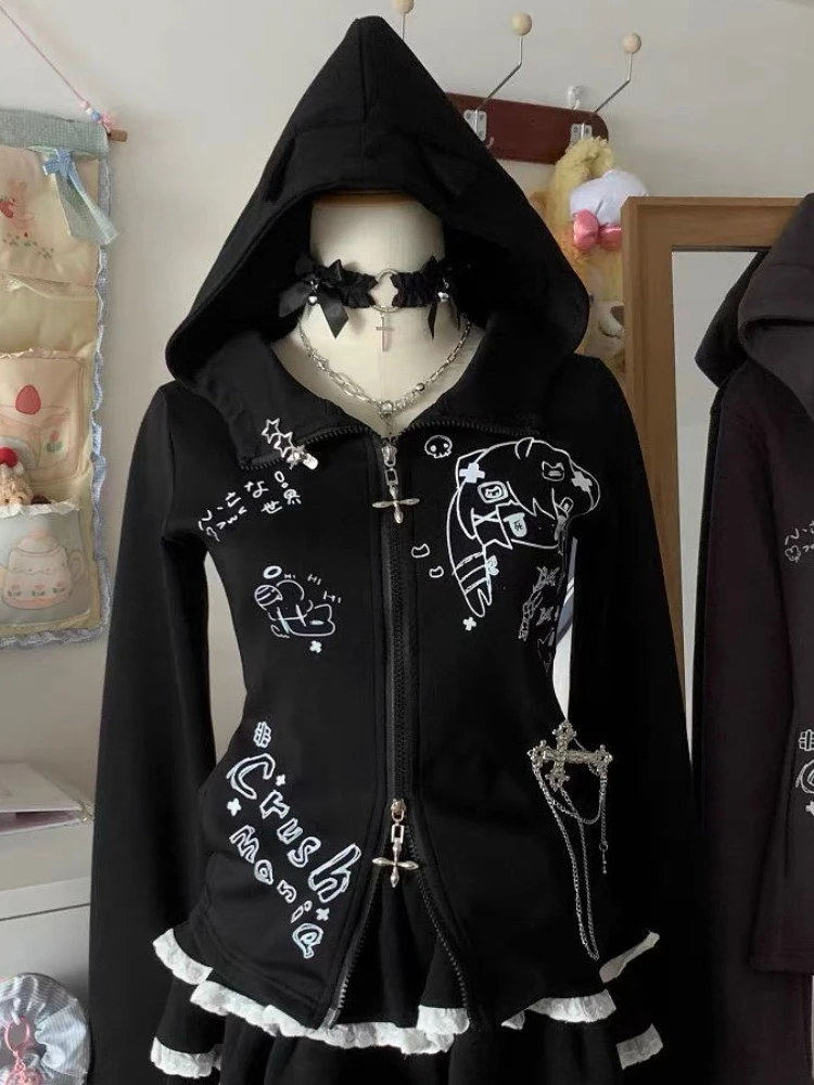 Свитшот с кошачьими ушками QWEEK Y2k Kawaii