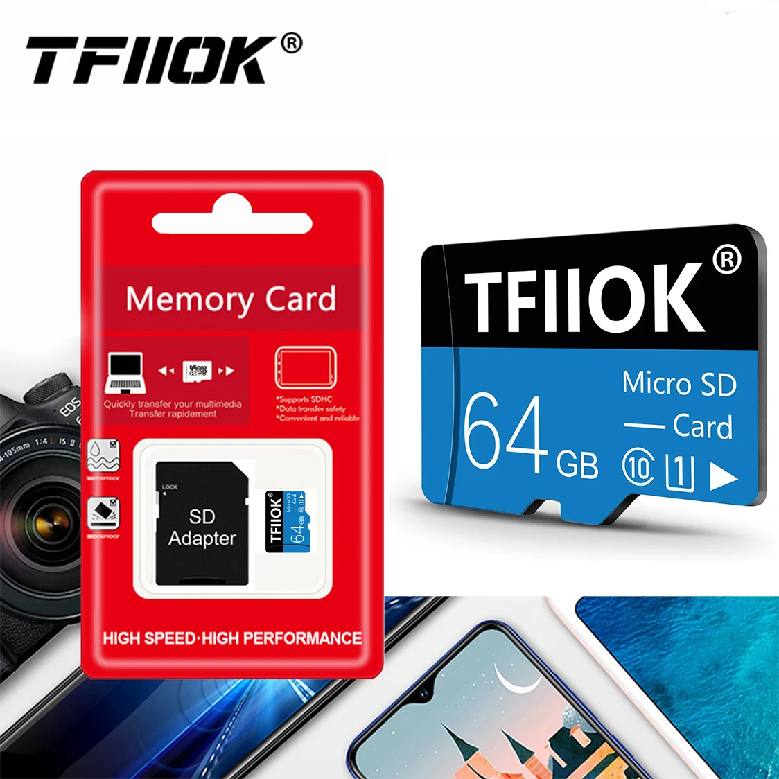 

Карта памяти Micro SD класса 10 с Tf-адаптером, 64 ГБ, 32 ГБ, 128 ГБ, 256 ГБ