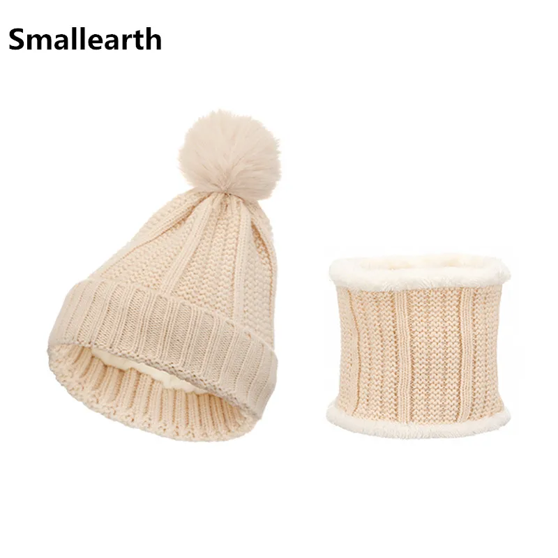 

Детская вязаная шапка с воротником, зимняя теплая детская шапка, детские плюшевые шапочки, Комплекты шарфов, утепленная флисовая подкладка для мальчиков и девочек