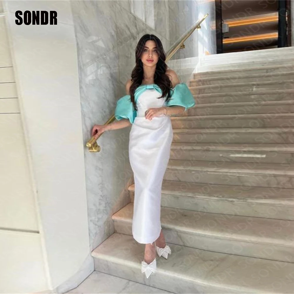 

SONDR Saudi Arabia Strapless Beach Prom Party Dresses Short Sleeves Tea Length Custom Formal Club Night Evening Gowns Dress 2023
