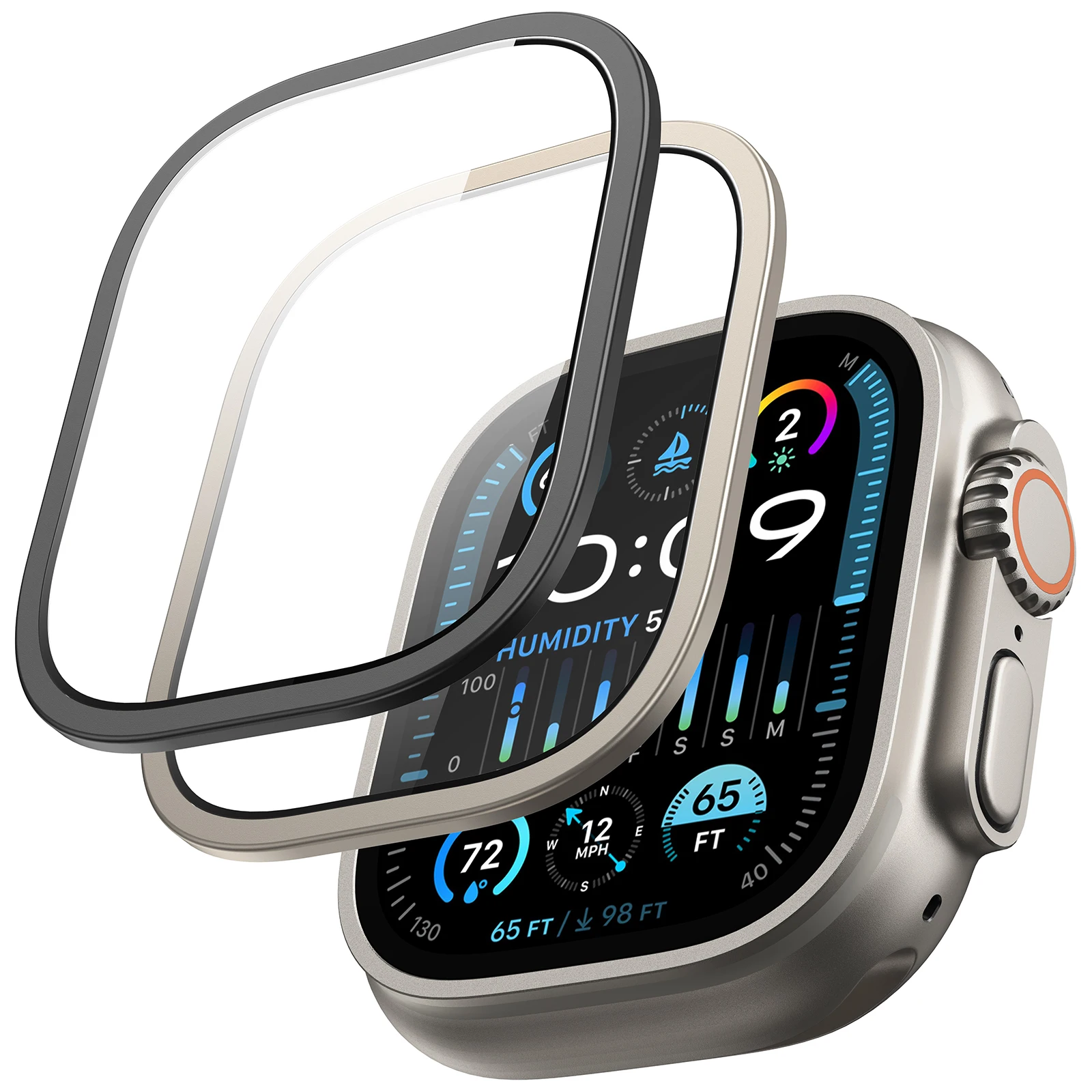 Фото Защитное стекло ESR для Apple Watch Ultra 2/Ultra (2025/2024/2023/2022) 49 мм, 2 шт., военный стандарт защиты, закаленное стекло №1