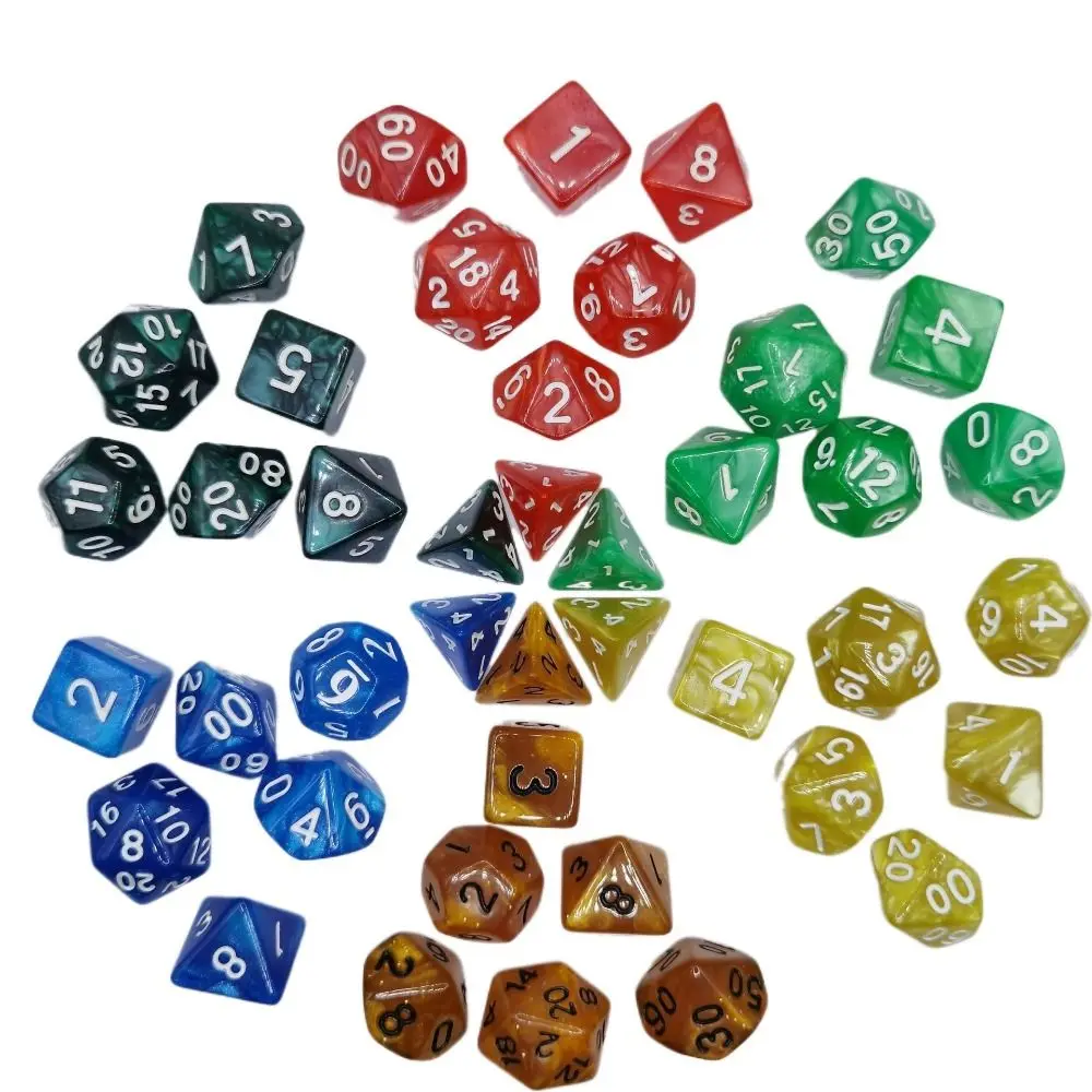 

7pcs/Set Pearlescent 7-layer Rainbow Polyhedral Dice Set Resin Digital Dices For Math Teaching Role Playing Games Accessories