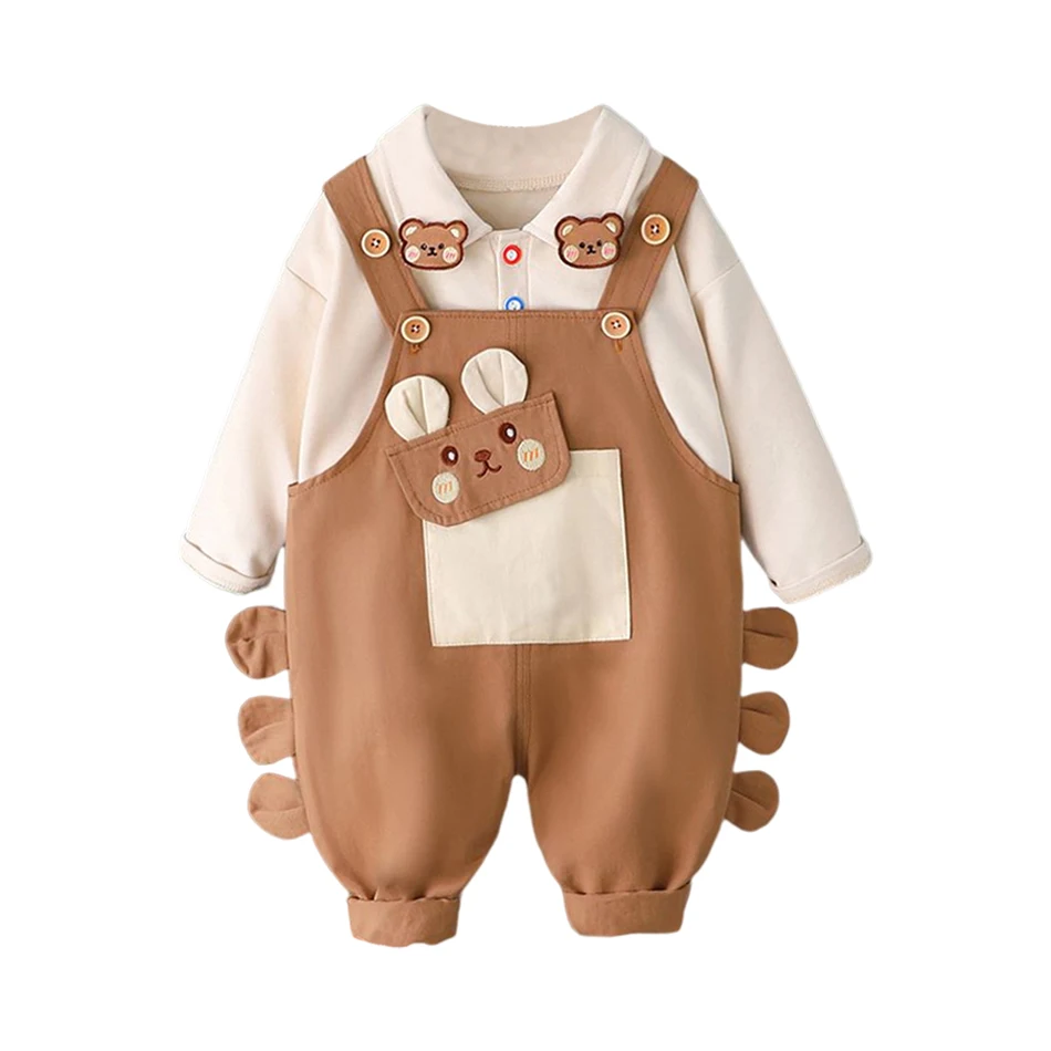 Cute Rabbit Overalls Girls Clothing Two-piece set + Baby Girl clothes Autumn Short-Sleeve Denim Overalls Suit Solid Color Shirt