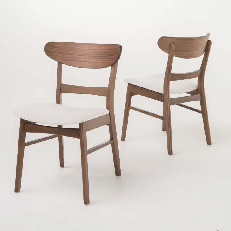 

Odelia Mid-Century Fabric Dining Chairs, Set of 2, Light Beige