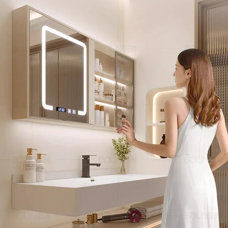 Настенные шкафы для ванной комнаты в нордическом стиле кремового цвета