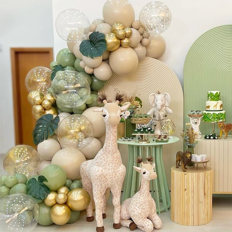 

Safari Birthday Balloon Garland Avocado Green Nude Gold Ballon Jungle Theme First Birthday Party Decoration Baby Shower Decor