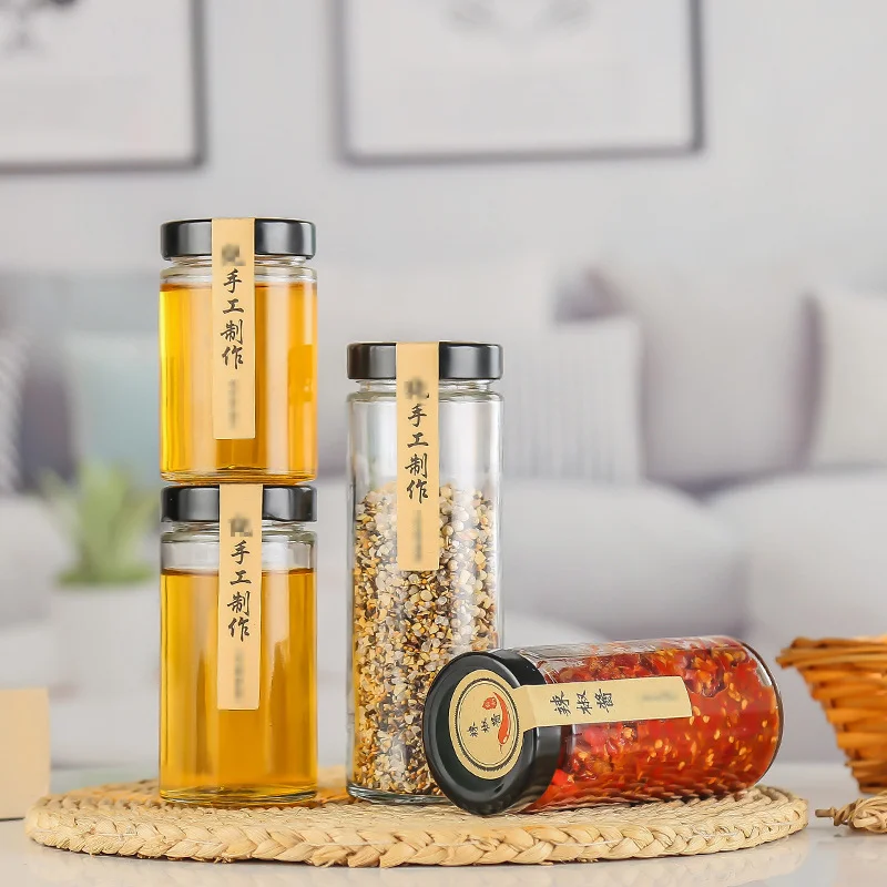250ml New High Cap High Style Round Glass Bottle Beef Chili Sauce Bottle Honey Bottle Pot Pickle Bottle Storage Seal Pot