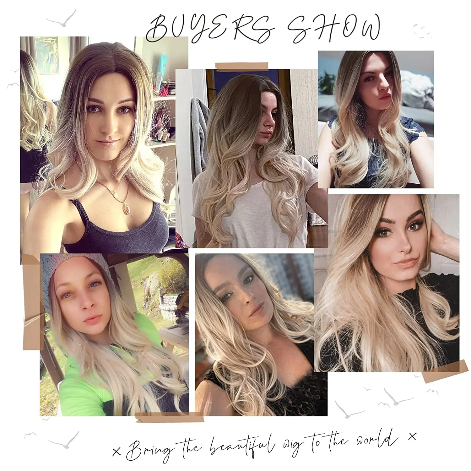 LOUIS FERRE Long Wavy Wigs Ombre Light Blonde Synthetic Wigs for White Women Middle Part Heat Resistant Fiber Daily Cosplay Wigs
