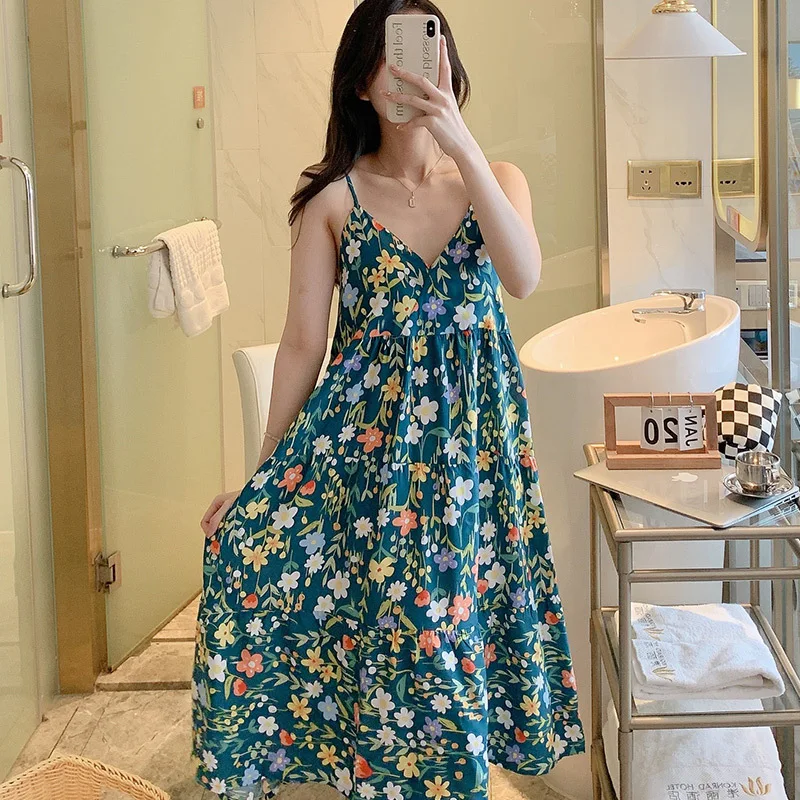 Sexy pajamas for ladies Backstrap nightdress flower Cotton silk sweet student dress sexy sleepwear
