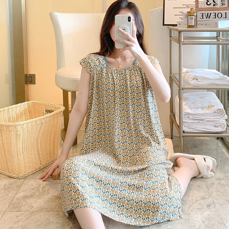 Ladies Robe Cotton Silk Nightdress Fashion Charm  Sexy Sleepwear Women Nightgowns