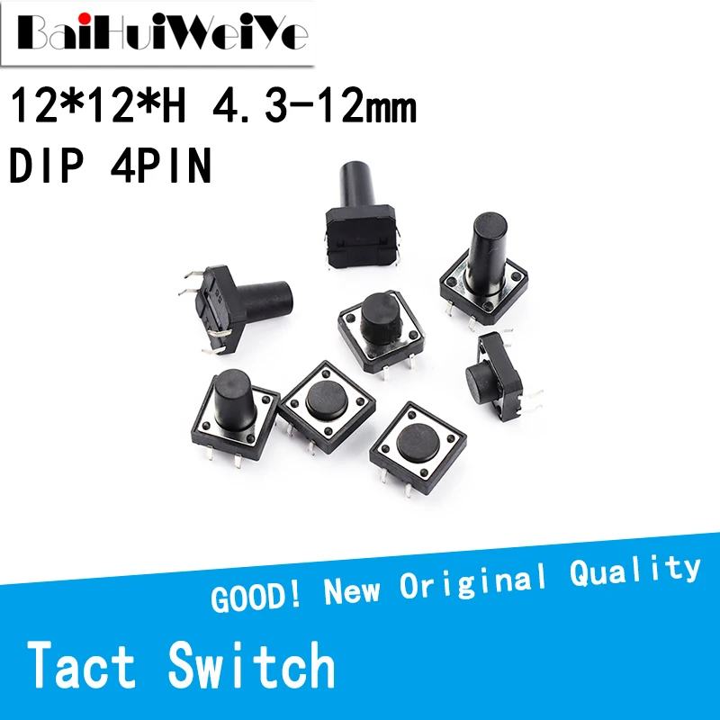 

20PCS 12x12mm Panel PCB Momentary Tactile Tact Mini Push Button Switch DIP 4Pin 12×12×4.3/5/6/7/8/12MM 12*12*4.3MM 5MM 6MM 7MM