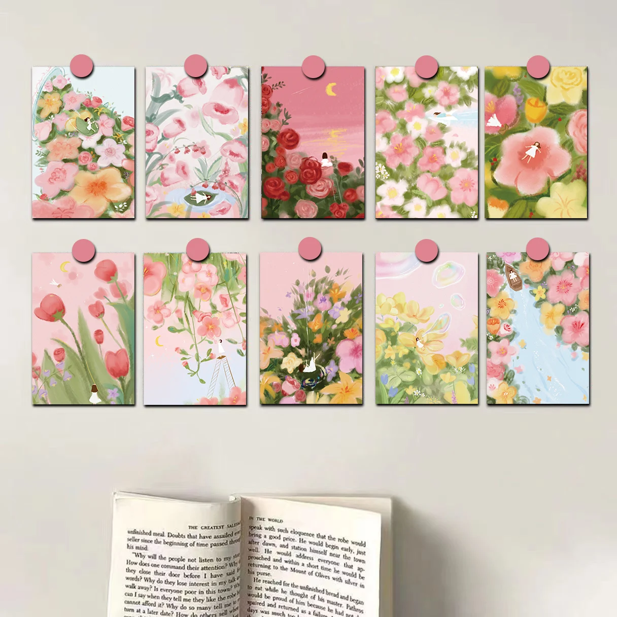 

10pcs Romantic Spring Flowers Bedroom Decor Wall Art Stickers Decor for Office Watercolor Petal Art Prints Gifts for Kids Girls