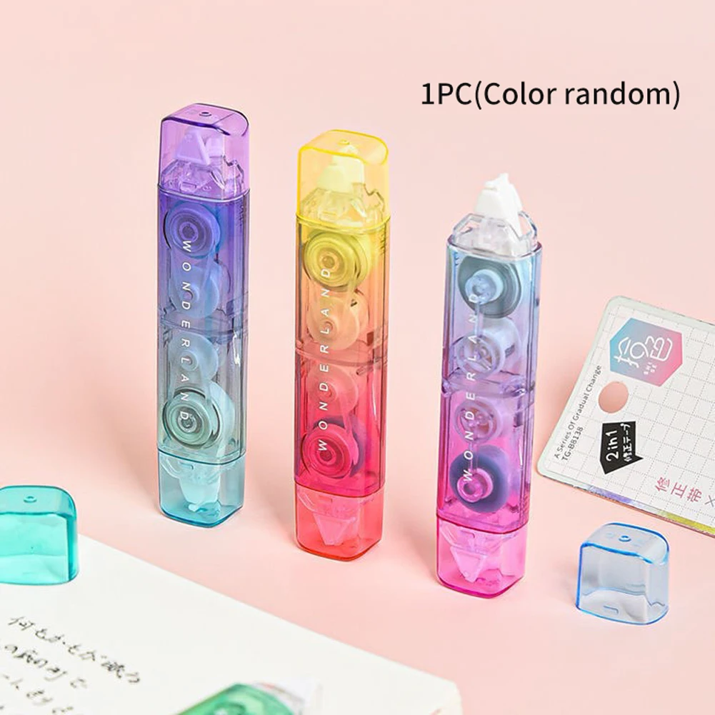 

2 In 1 Sticker Double Head Paper School Office Pen Correction Tape And Point Glue Gradient Color Durable Gift Adhesive Student
