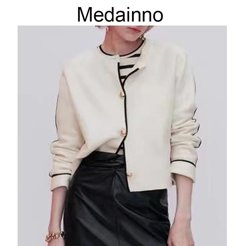 

Medainno 2022 осень-зима новая мода женский однобортный вязаный свитер кардиган однотонный Повседневный Универсальный простой женский топ