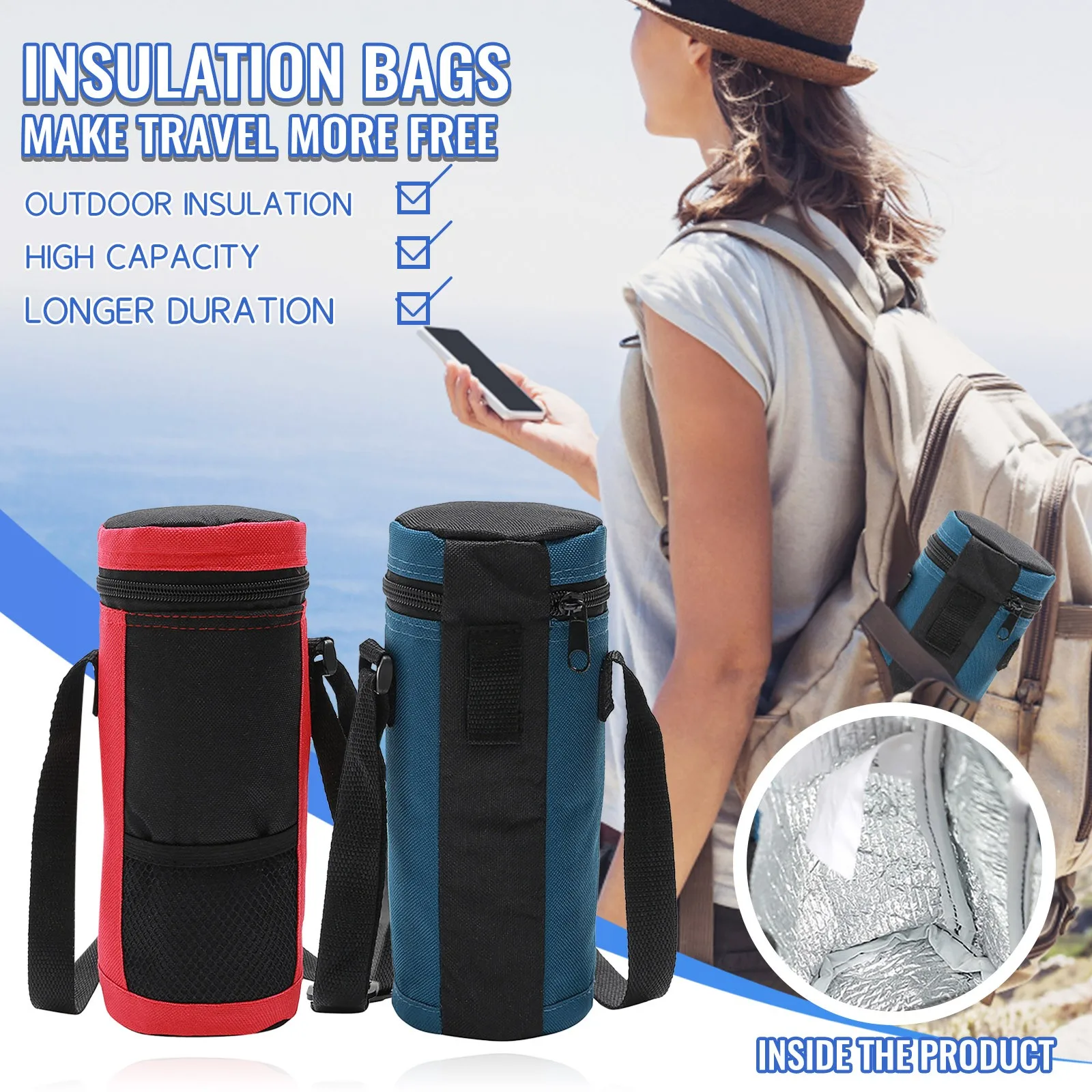 

High Capacity Insulation Bags Water Bottle Cooler Tote Bags Food Fresh Thermal Outdoor Traveling Camping Hiking Bottle Pouch