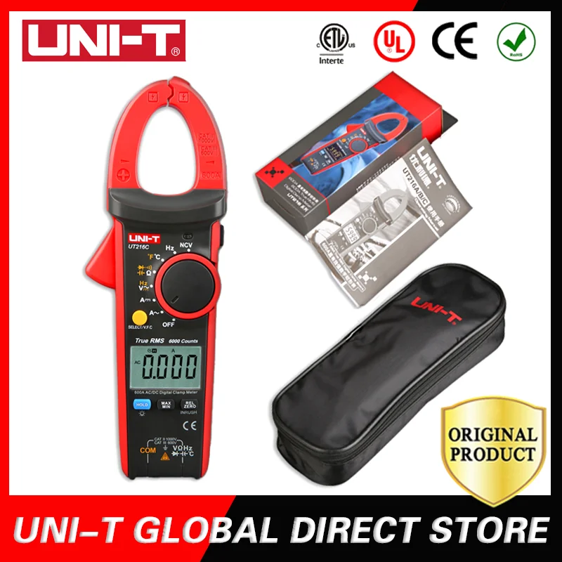 

UNI-T UT216 Series True RMS Digital Clamp Meter 600A MAX/MIN/Relative Modes NCV Flashlight VFC UT216A/UT216B/UT216C