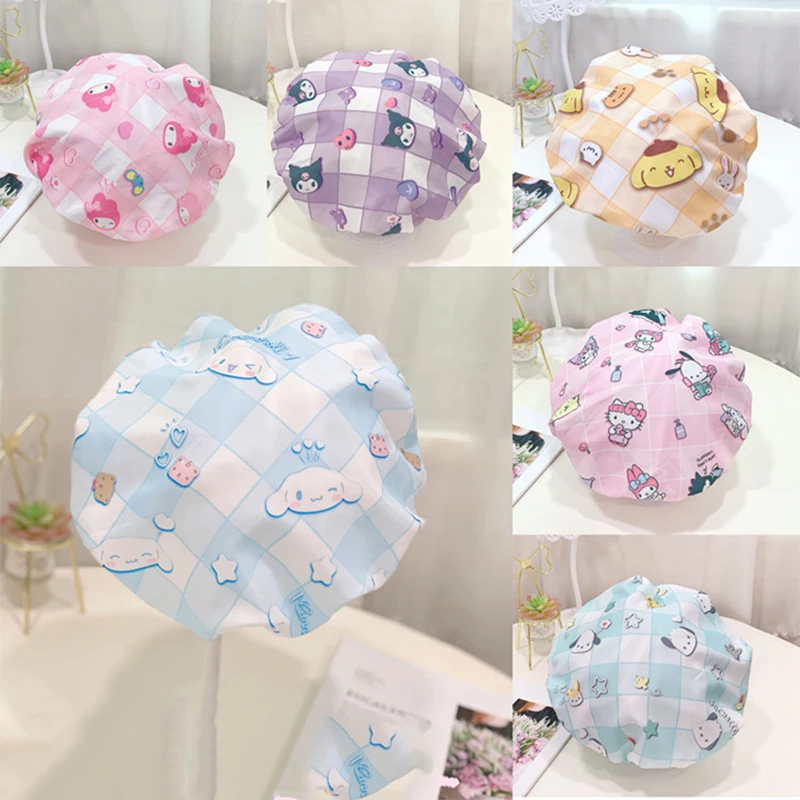 

Sanrio Kuromi Cinnamoroll Hello Kitty Shower Cap Double Layer Water Proof High Elasticity Anti-Smoke Care Hat Christmas Gift