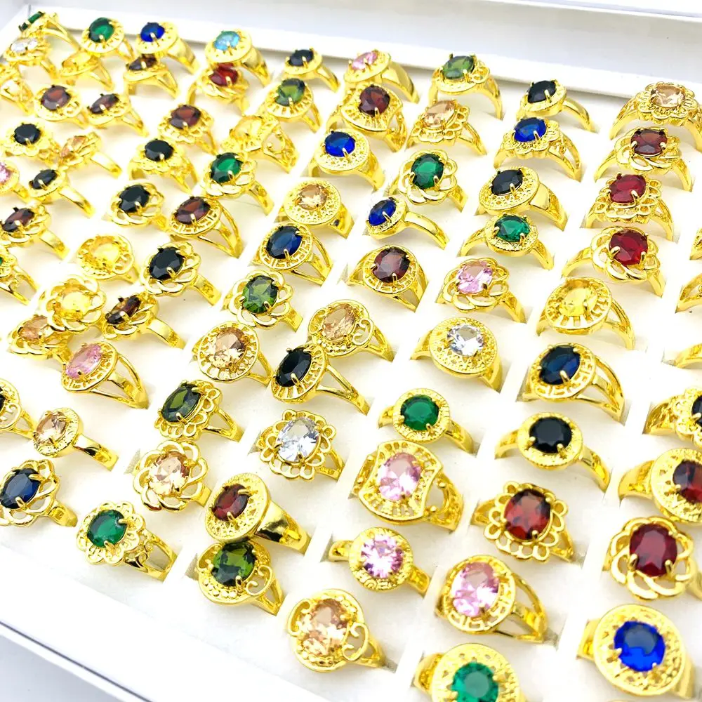 20 шт./лот кольца для женщин позолоченные посеребренные сверкающие циркониевые