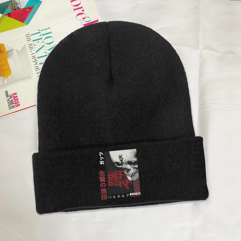 

Brand of Sacrifice Skullies Beanie Berserk Guts Manga Knitted Bonnet Adults Warm Caps Skiing.Hiking Fashion Brimless Elastic Hat