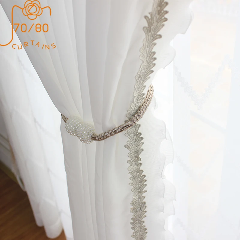 French Romantic High-end Princess Style Pure White Lace Stitching Curtains for Living Room Bedroom Finished Custom