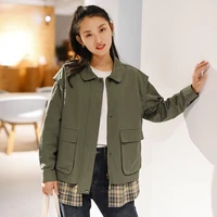 womens 2021 spring fall new tooling jacket female loose stitching fake two piece army green jacket woman solid long sleeve coat