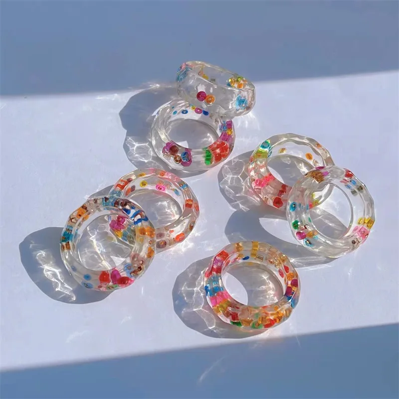 

Rings For Women Trendy Girl Summer Beach Aesthetic Multicolor Beads Transparent Jewelry 2022 Newest Boho Clothes Accessory Gifts