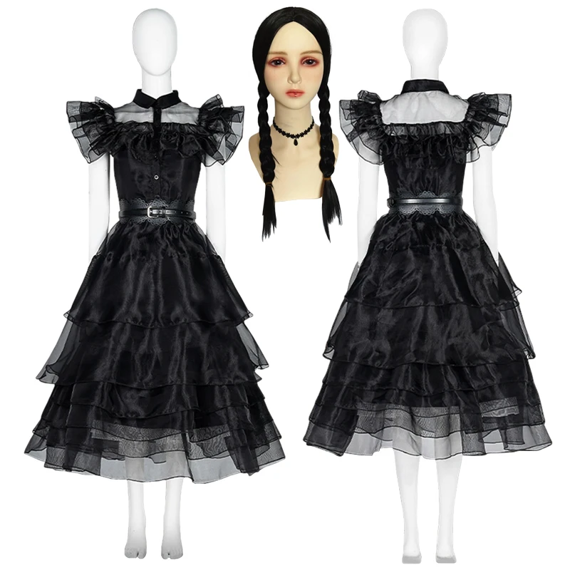 

Wednesday Addams Cosplay Costume Dress Girls Gothic Outfits Dresses Halloween Party Costumes Women for Adult Kids Dress Girl