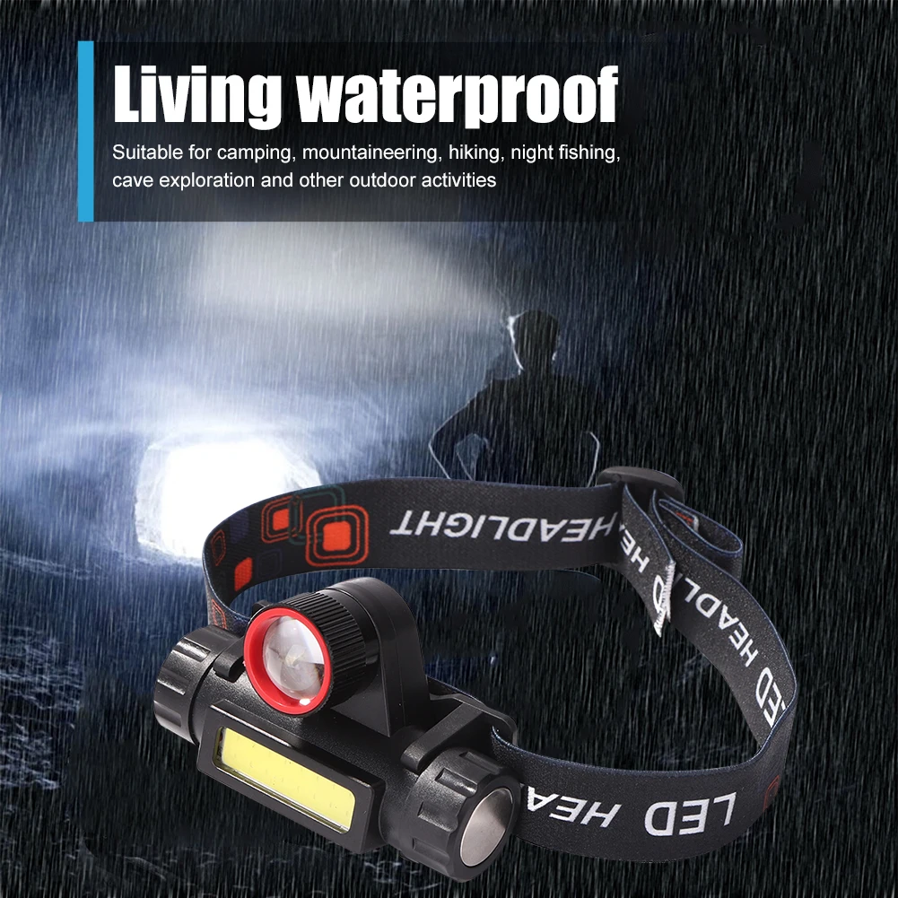 

COB LED Headlamp Floodlight Micro USB Rechargeable Headlamp Warning Head-wear Torch Portable Outdoor Lighting