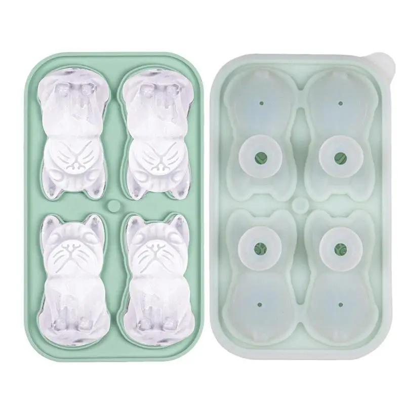 

Bulldog Ice Cube Tray Dog Shape Molds Reusable Silicone 4 Cavity Funny Novelty Bulldog Shape Drink Tray For Coffee Chilled Drink