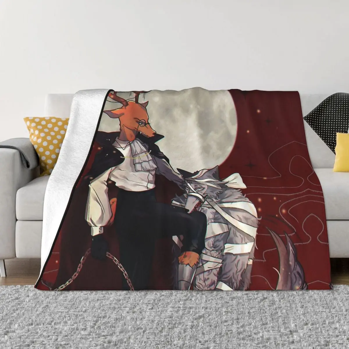 

Одеяло Beastars с Серым Волком и белым кроличьим крестом, Фланелевое теплое одеяло для весны и осени, зимнее